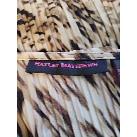 Hayley Matthews Tan Leopard Print LS Ruffled Pleated Mini Dress Tunic Plus 2X - Picture 12 of 13